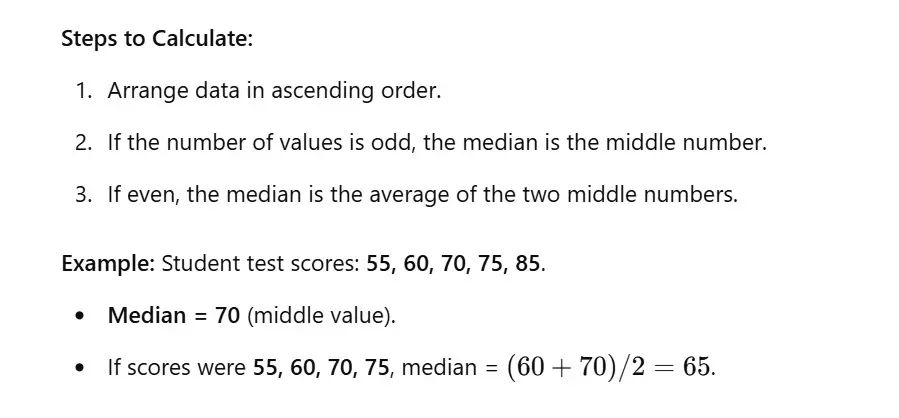 Median as an statistical tool used in research and data analysis