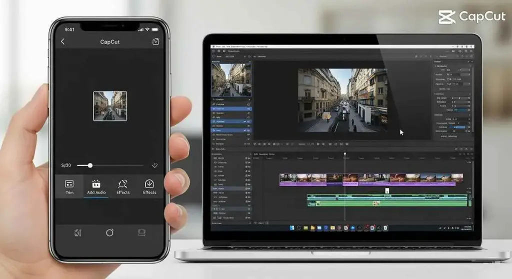 Comparison of CapCut app on smartphone vs CapCut desktop version on PC