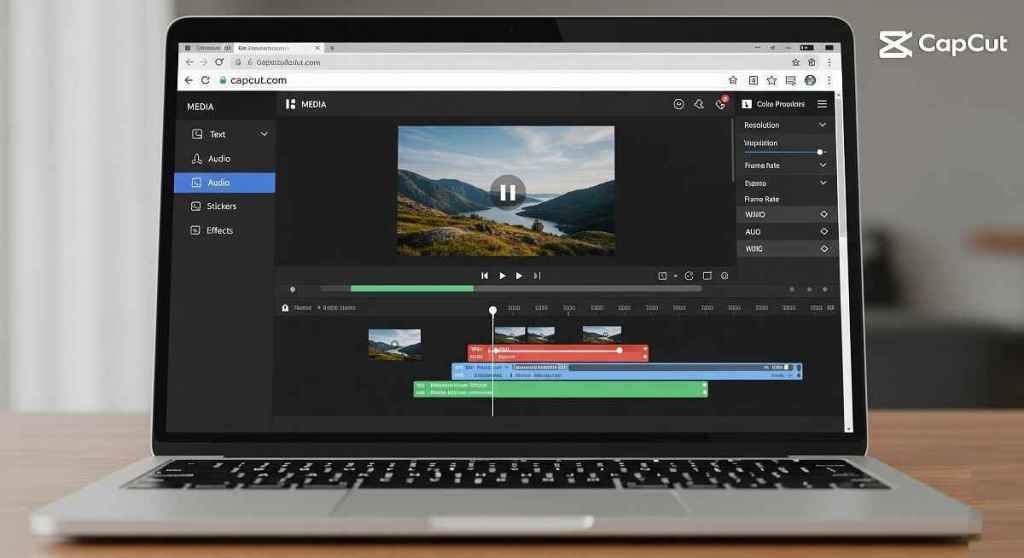 CapCut online editor interface opened in a browser window for video editing without download
