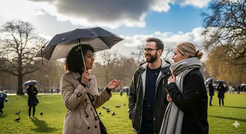 Highlighting the common UK habit of discussing the weather
