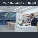 Retail manager checking VoIP call quality metrics to reduce call drops and improve communication.