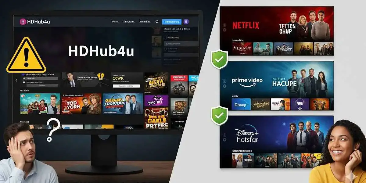 Comparison of HDHub4u and legal streaming platforms like Netflix, Prime Video, and Hotstar, showing safer and higher-quality alternatives