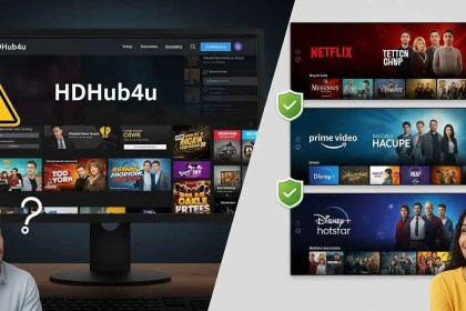 Comparison of HDHub4u and legal streaming platforms like Netflix, Prime Video, and Hotstar, showing safer and higher-quality alternatives