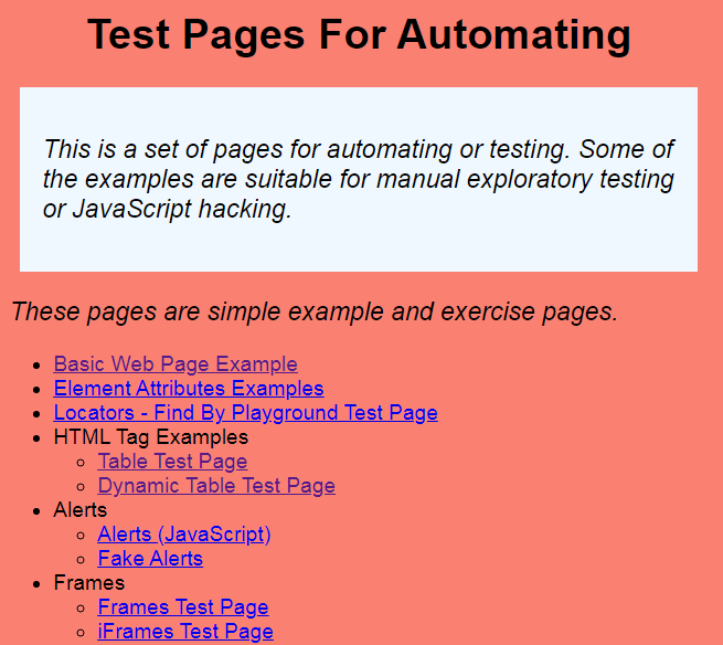 Heroku Test Pages for Selenium Automation Practice